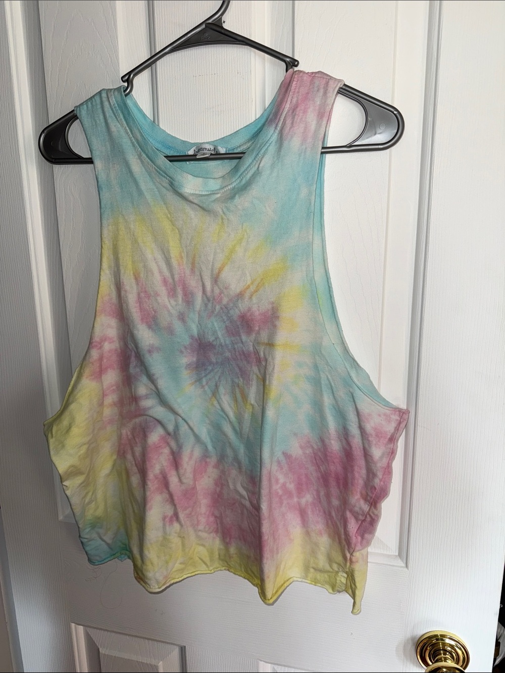 Tie-Dye Sleeveless Crop Tank Top - Pastel Blue Pink Yellow